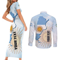Personalized Argentine Revolution Day 1810 Couples Matching Short Sleeve Bodycon Dress and Long Sleeve Button Shirt Sol de Mayo