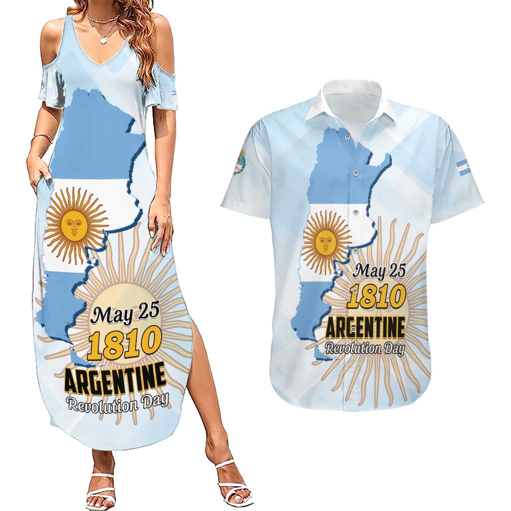Personalized Argentine Revolution Day 1810 Couples Matching Summer Maxi Dress and Hawaiian Shirt Sol de Mayo
