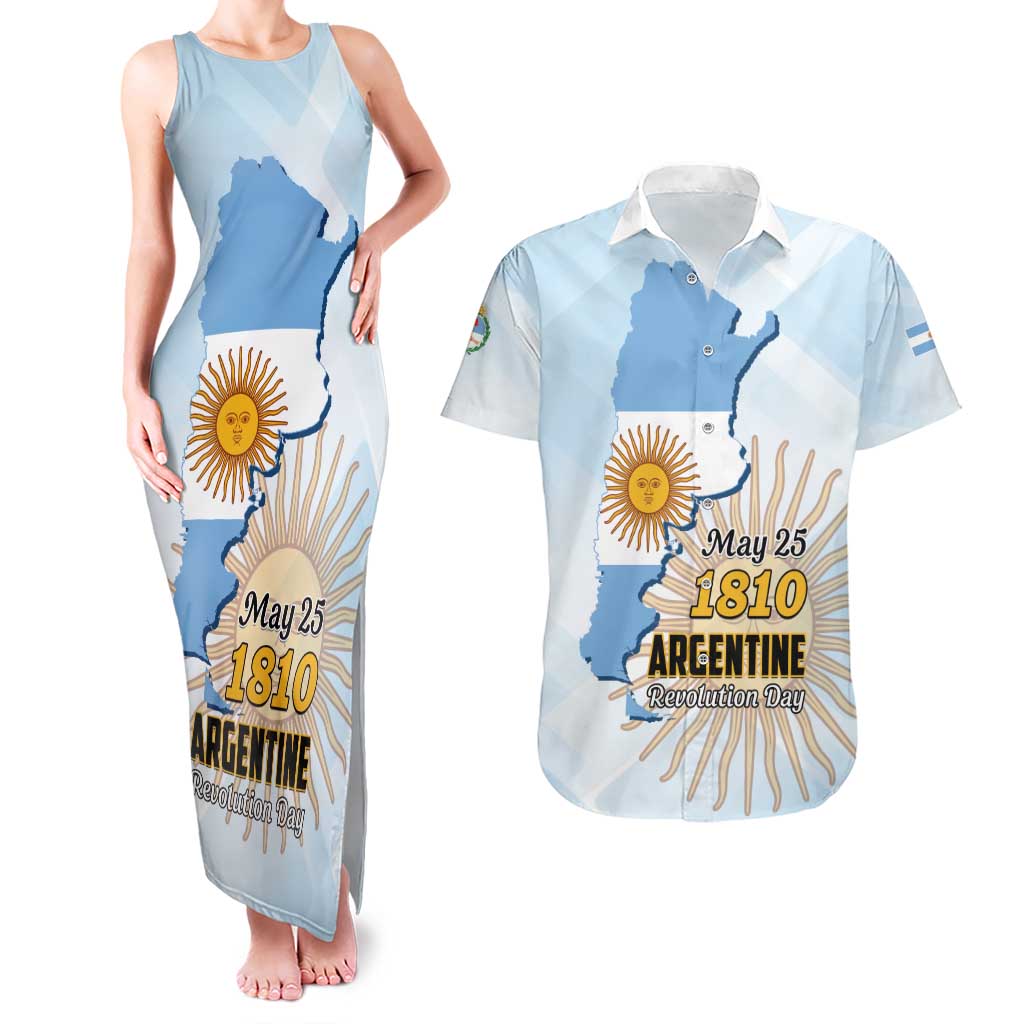 Personalized Argentine Revolution Day 1810 Couples Matching Tank Maxi Dress and Hawaiian Shirt Sol de Mayo