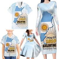 Personalized Argentine Revolution Day 1810 Family Matching Long Sleeve Bodycon Dress and Hawaiian Shirt Sol de Mayo
