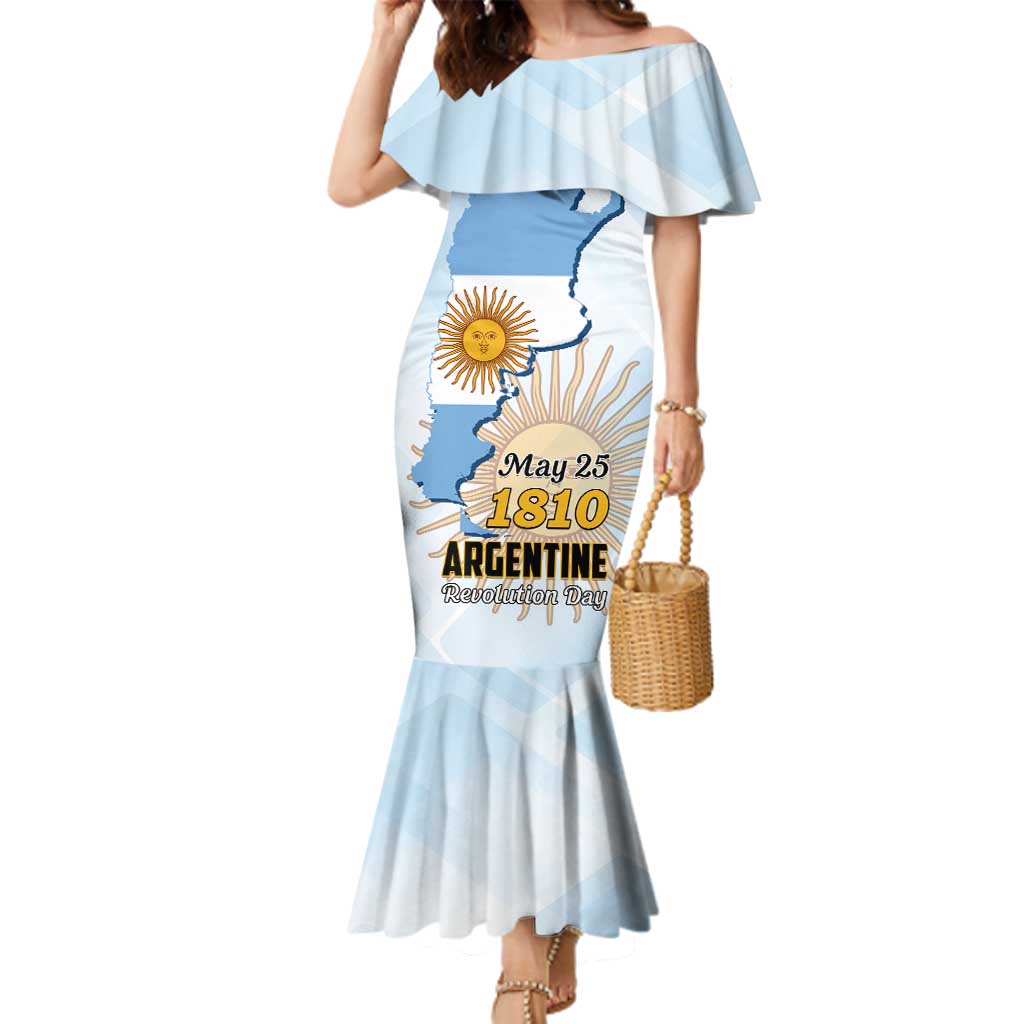 Personalized Argentine Revolution Day 1810 Family Matching Mermaid Dress and Hawaiian Shirt Sol de Mayo