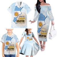 Personalized Argentine Revolution Day 1810 Family Matching Off The Shoulder Long Sleeve Dress and Hawaiian Shirt Sol de Mayo