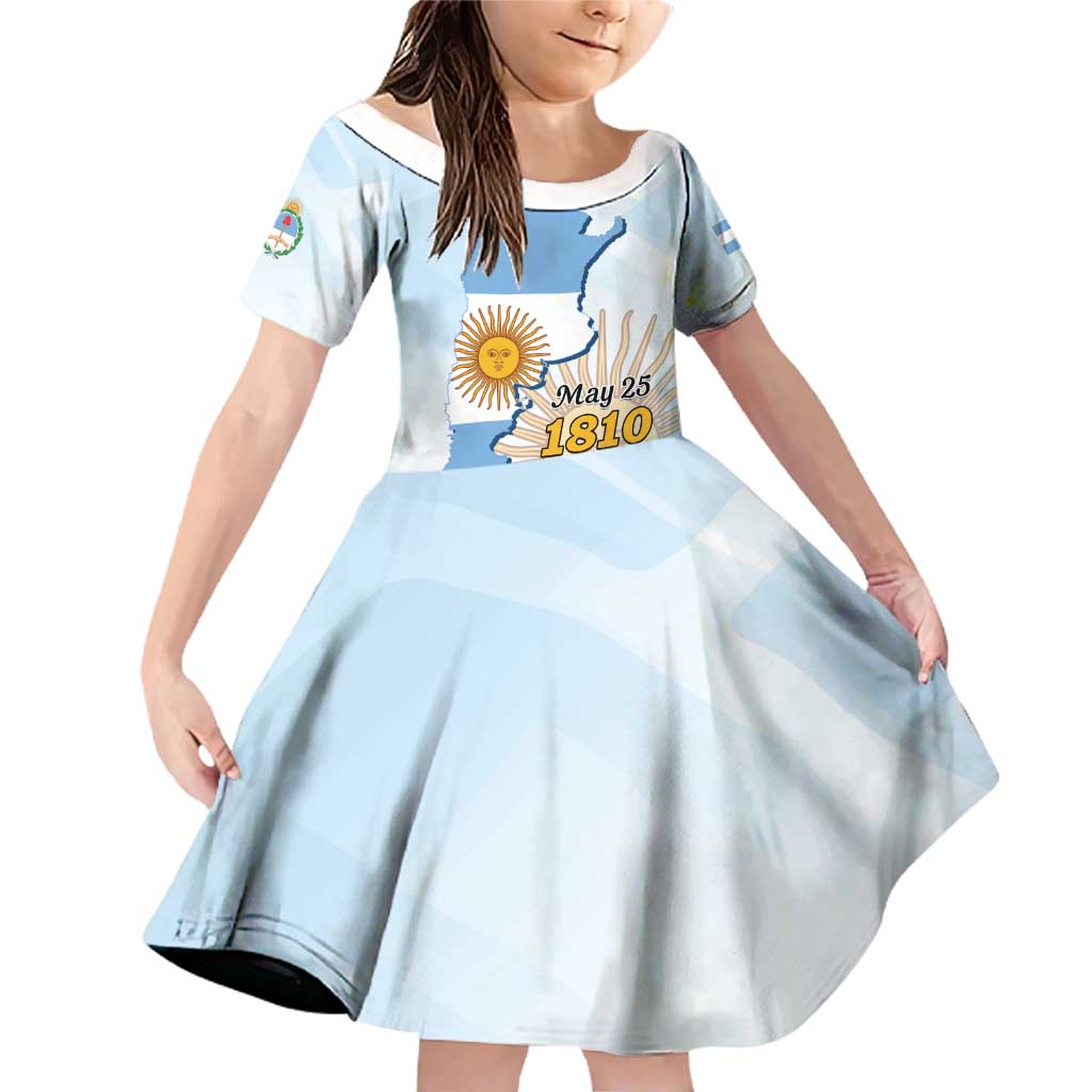 Personalized Argentine Revolution Day 1810 Family Matching Off Shoulder Short Dress and Hawaiian Shirt Sol de Mayo