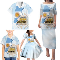 Personalized Argentine Revolution Day 1810 Family Matching Puletasi and Hawaiian Shirt Sol de Mayo