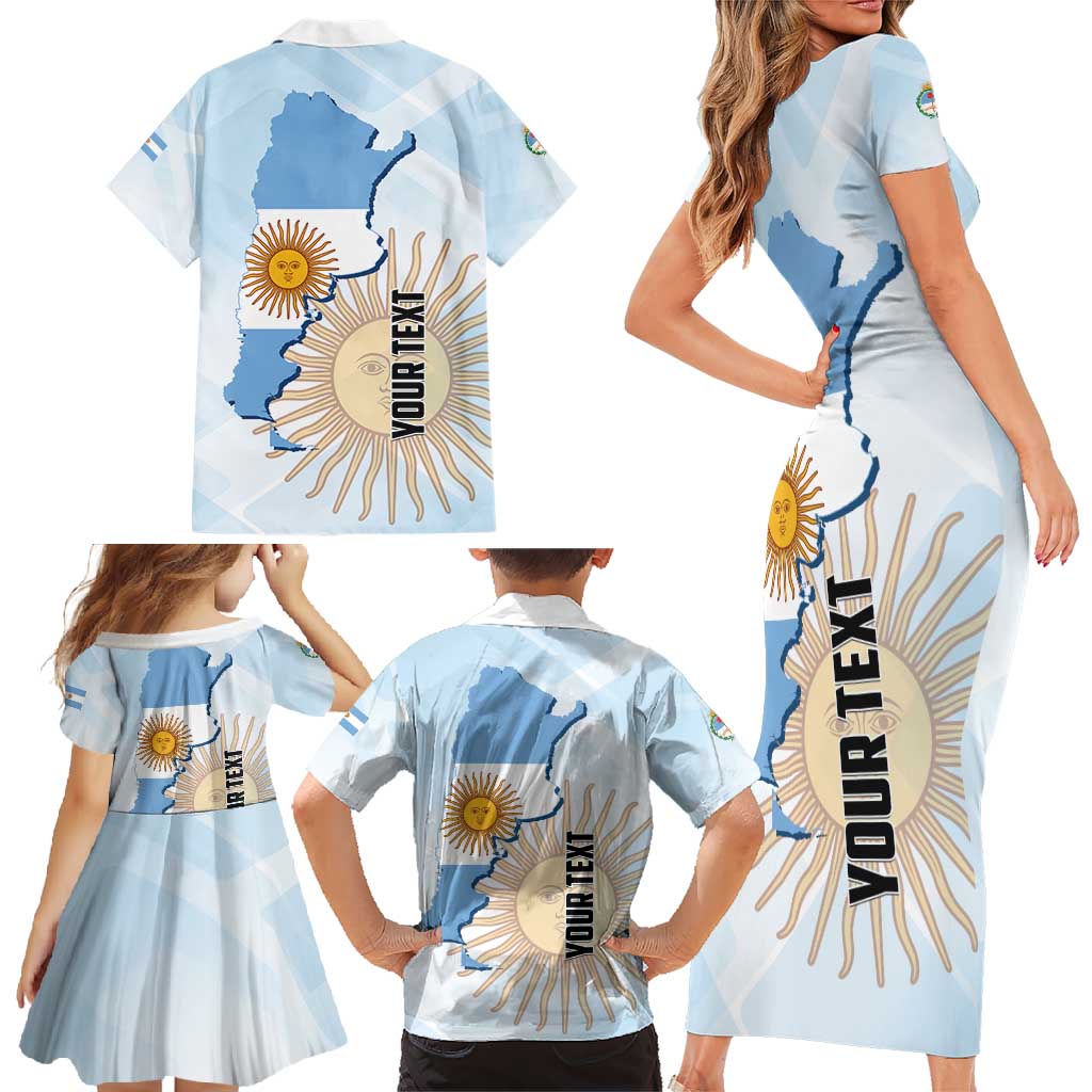 Personalized Argentine Revolution Day 1810 Family Matching Short Sleeve Bodycon Dress and Hawaiian Shirt Sol de Mayo