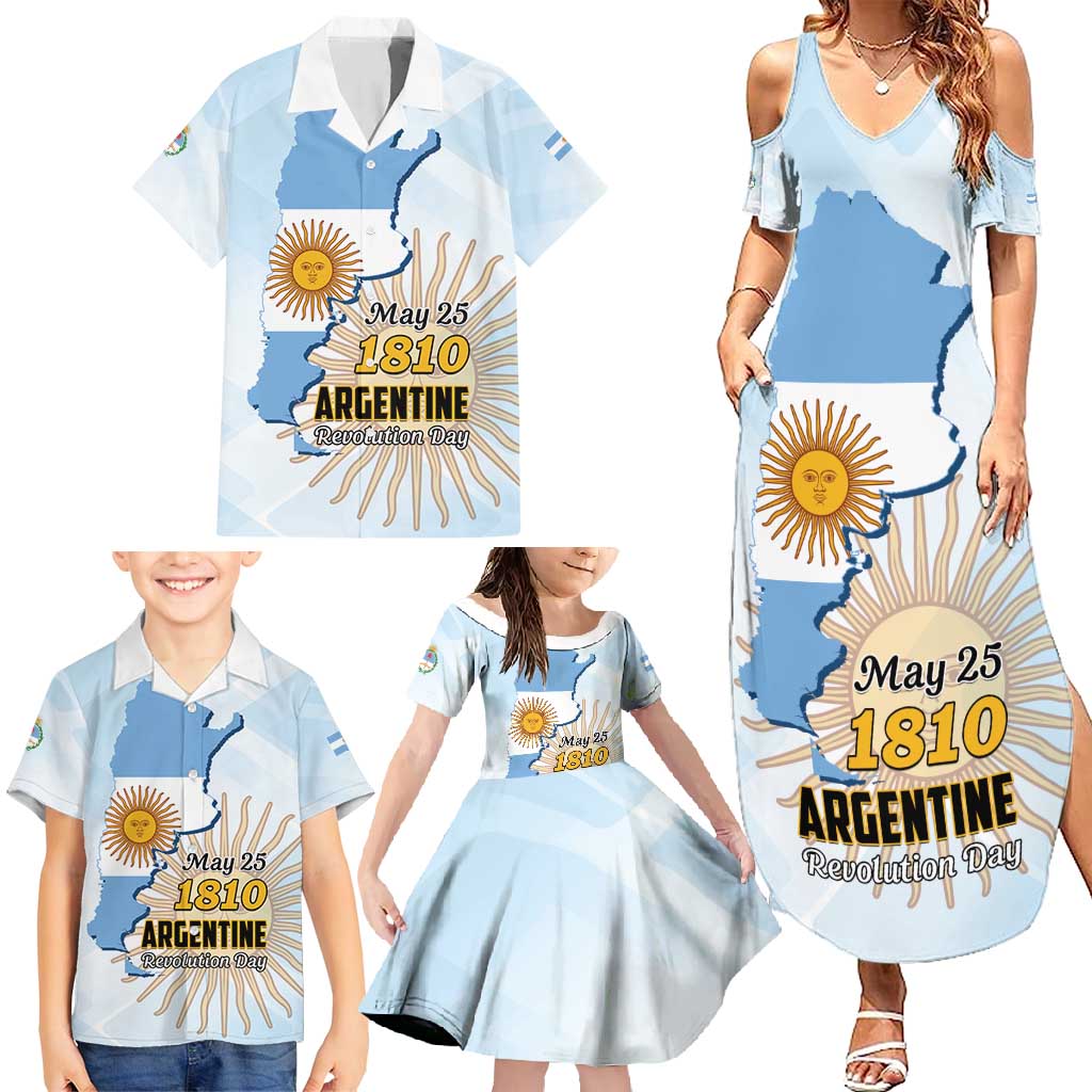 Personalized Argentine Revolution Day 1810 Family Matching Summer Maxi Dress and Hawaiian Shirt Sol de Mayo