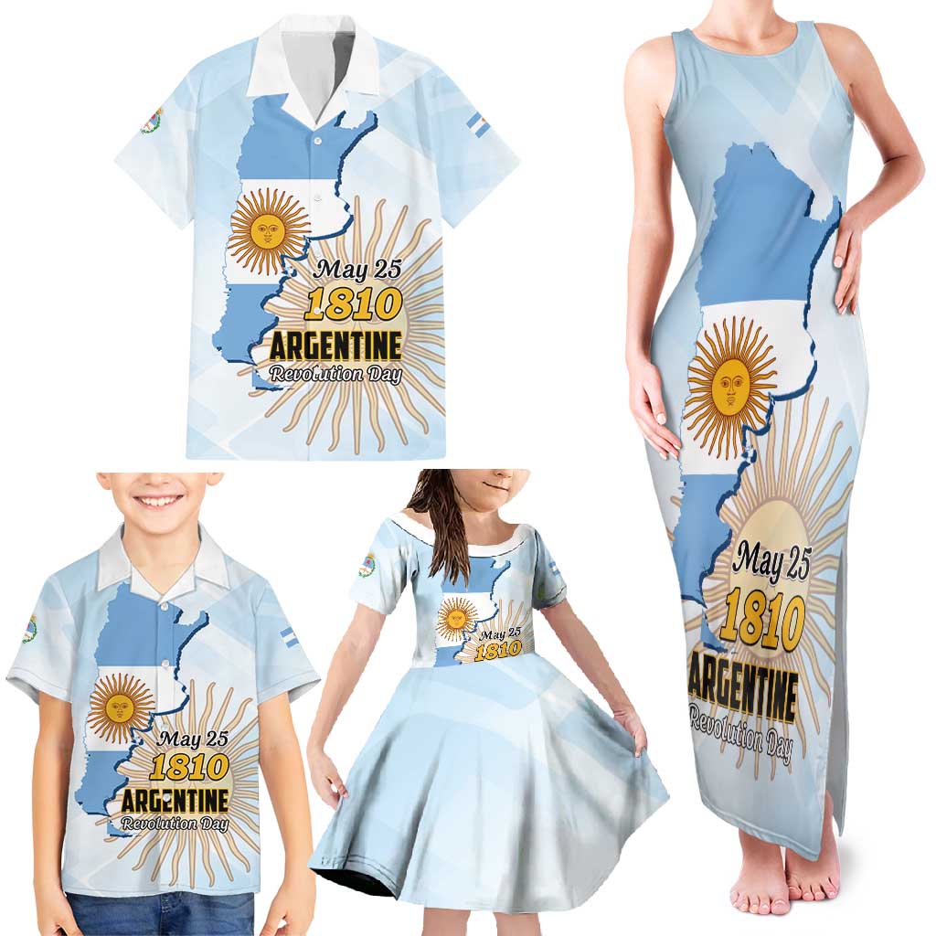 Personalized Argentine Revolution Day 1810 Family Matching Tank Maxi Dress and Hawaiian Shirt Sol de Mayo