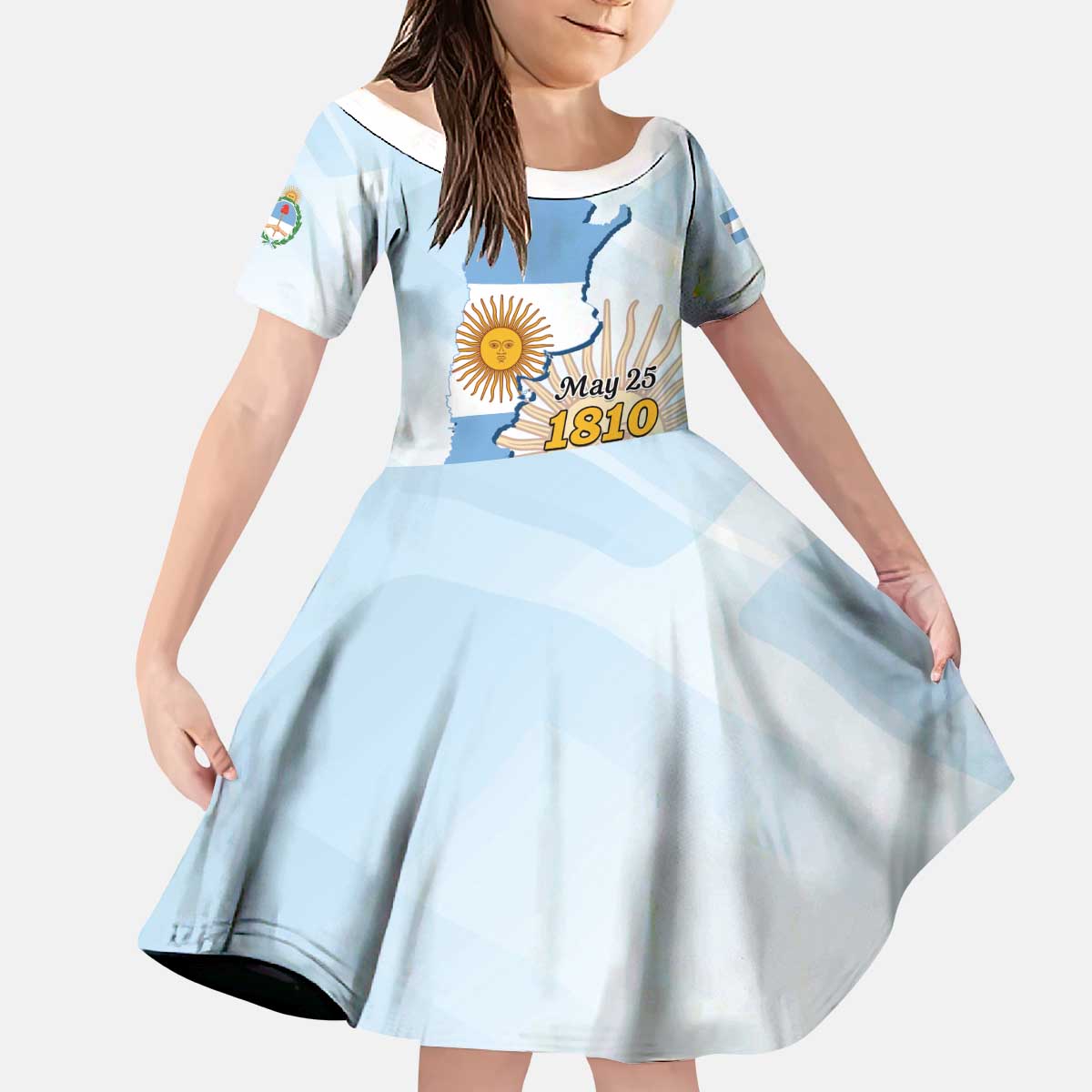 Personalized Argentine Revolution Day 1810 Kid Short Sleeve Dress Sol de Mayo