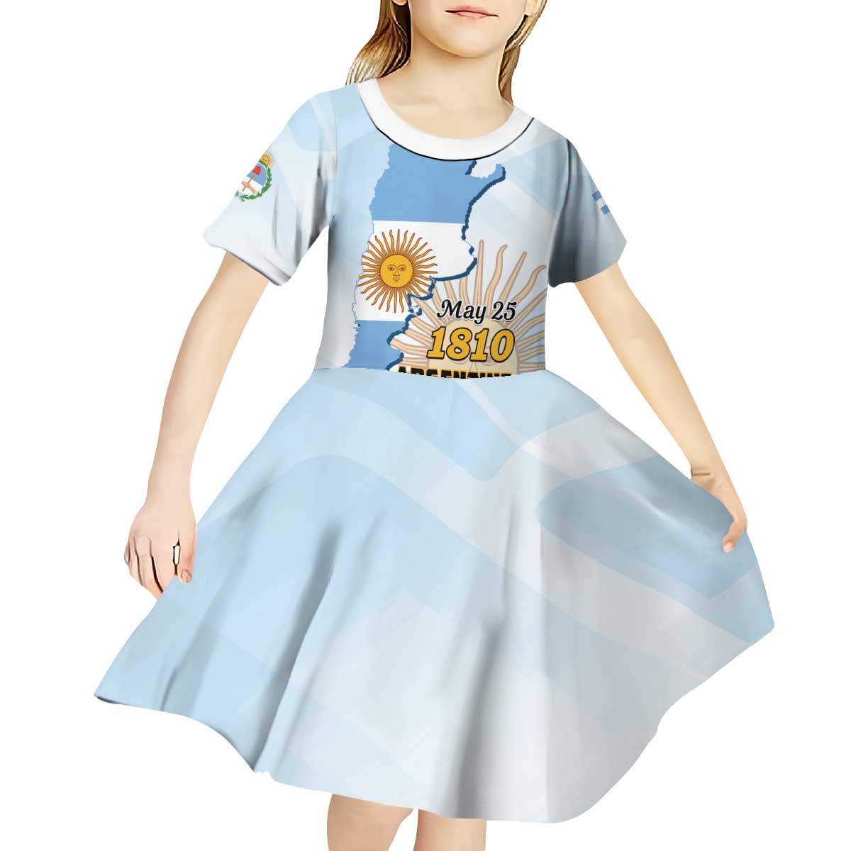 Personalized Argentine Revolution Day 1810 Kid Short Sleeve Dress Sol de Mayo