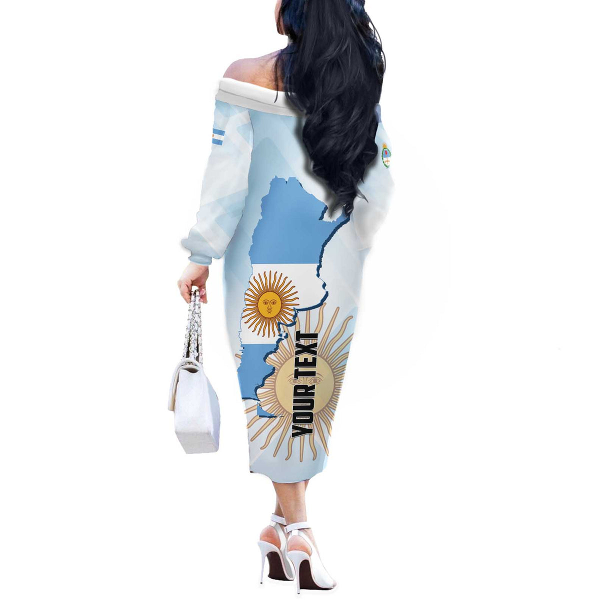 Personalized Argentine Revolution Day 1810 Off The Shoulder Long Sleeve Dress Sol de Mayo