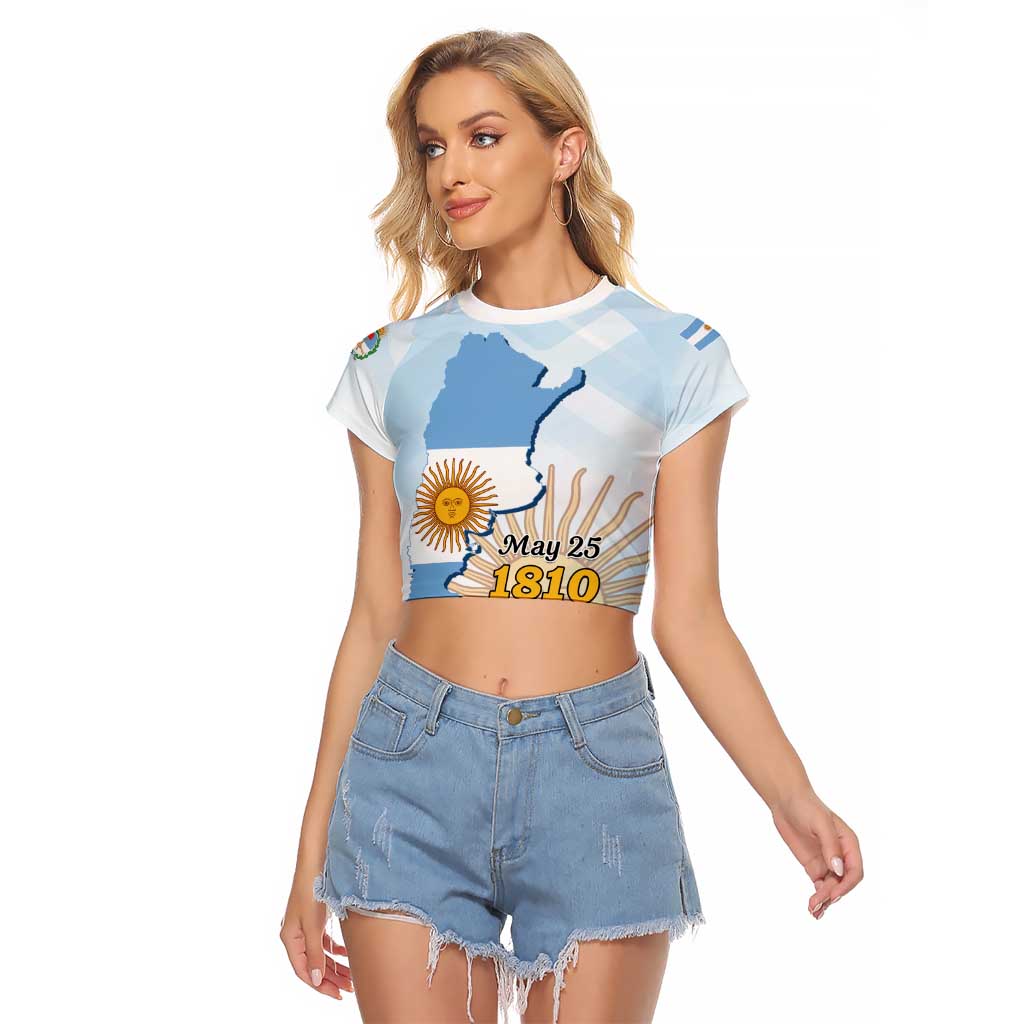 Personalized Argentine Revolution Day 1810 Raglan Cropped T Shirt Sol de Mayo