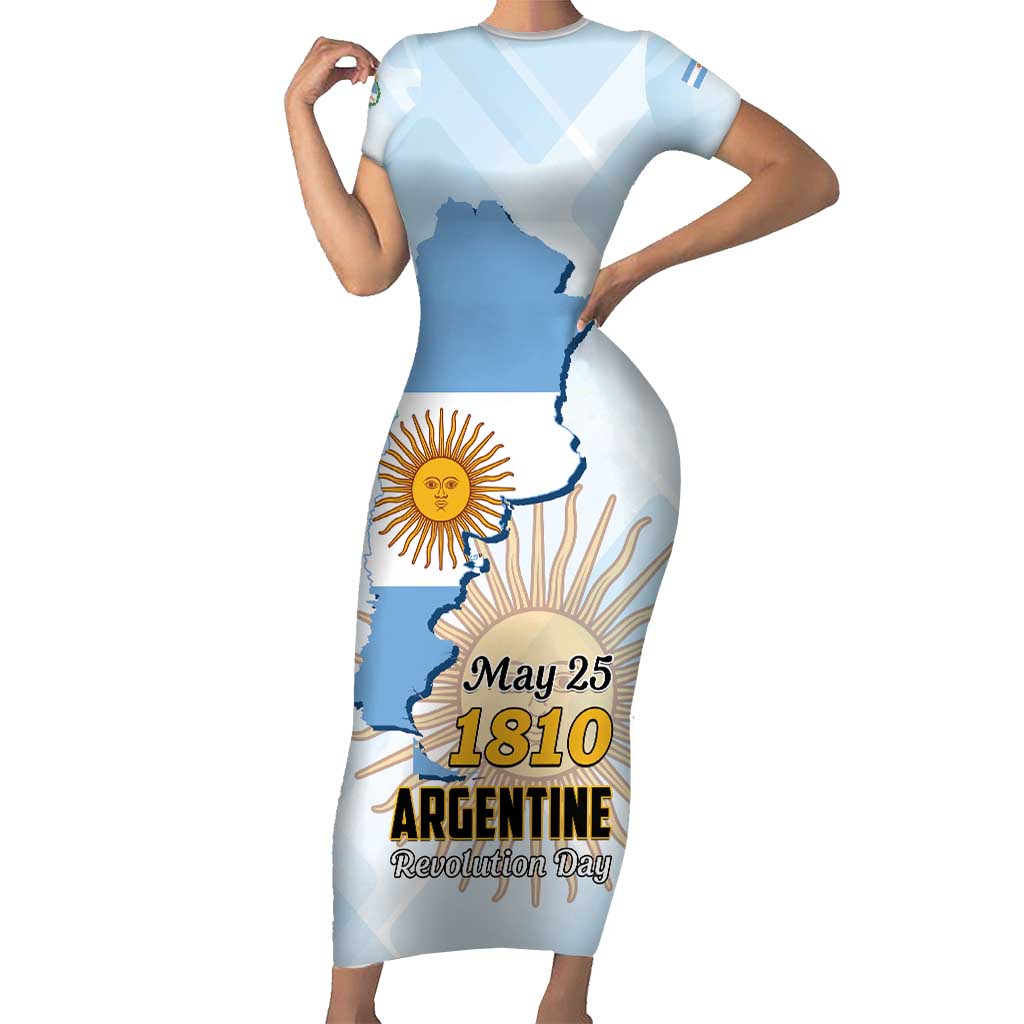 Personalized Argentine Revolution Day 1810 Short Sleeve Bodycon Dress Sol de Mayo