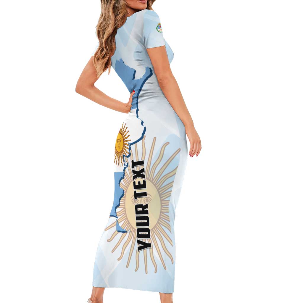 Personalized Argentine Revolution Day 1810 Short Sleeve Bodycon Dress Sol de Mayo
