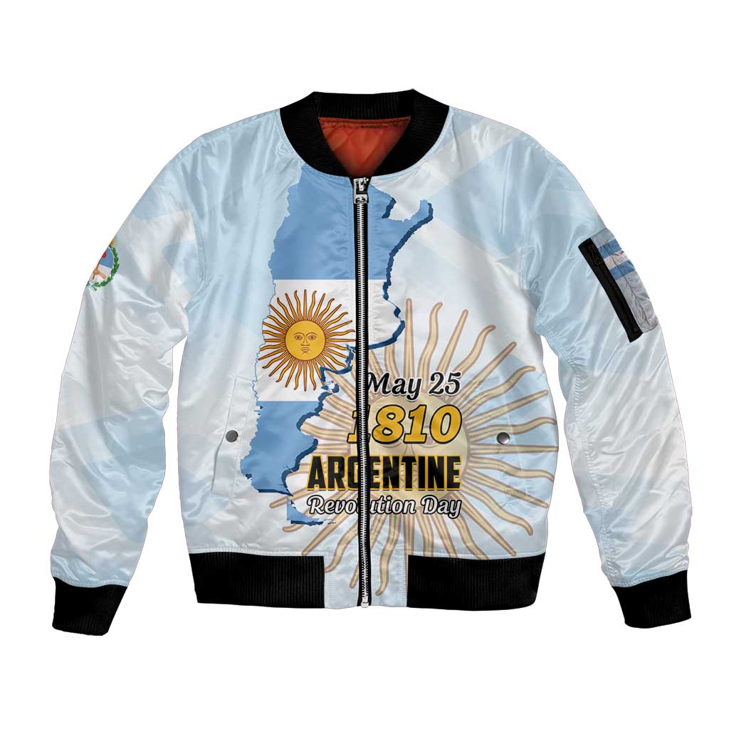 Personalized Argentine Revolution Day 1810 Sleeve Zip Bomber Jacket Sol de Mayo