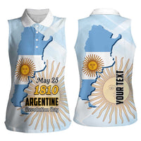 Personalized Argentine Revolution Day 1810 Women Sleeveless Polo Shirt Sol de Mayo