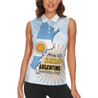 Personalized Argentine Revolution Day 1810 Women Sleeveless Polo Shirt Sol de Mayo