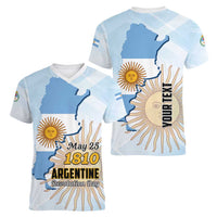 Personalized Argentine Revolution Day 1810 Women V-Neck T-Shirt Sol de Mayo