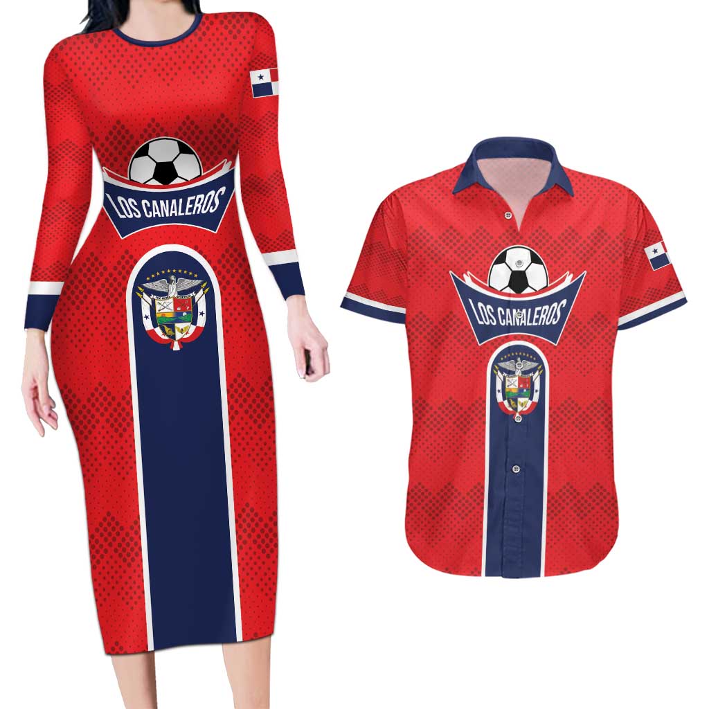Custom Panama Football Couples Matching Long Sleeve Bodycon Dress and Hawaiian Shirt Vamos Los Canaleros
