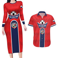 Custom Panama Football Couples Matching Long Sleeve Bodycon Dress and Hawaiian Shirt Vamos Los Canaleros