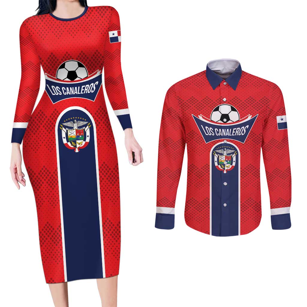 Custom Panama Football Couples Matching Long Sleeve Bodycon Dress and Long Sleeve Button Shirt Vamos Los Canaleros
