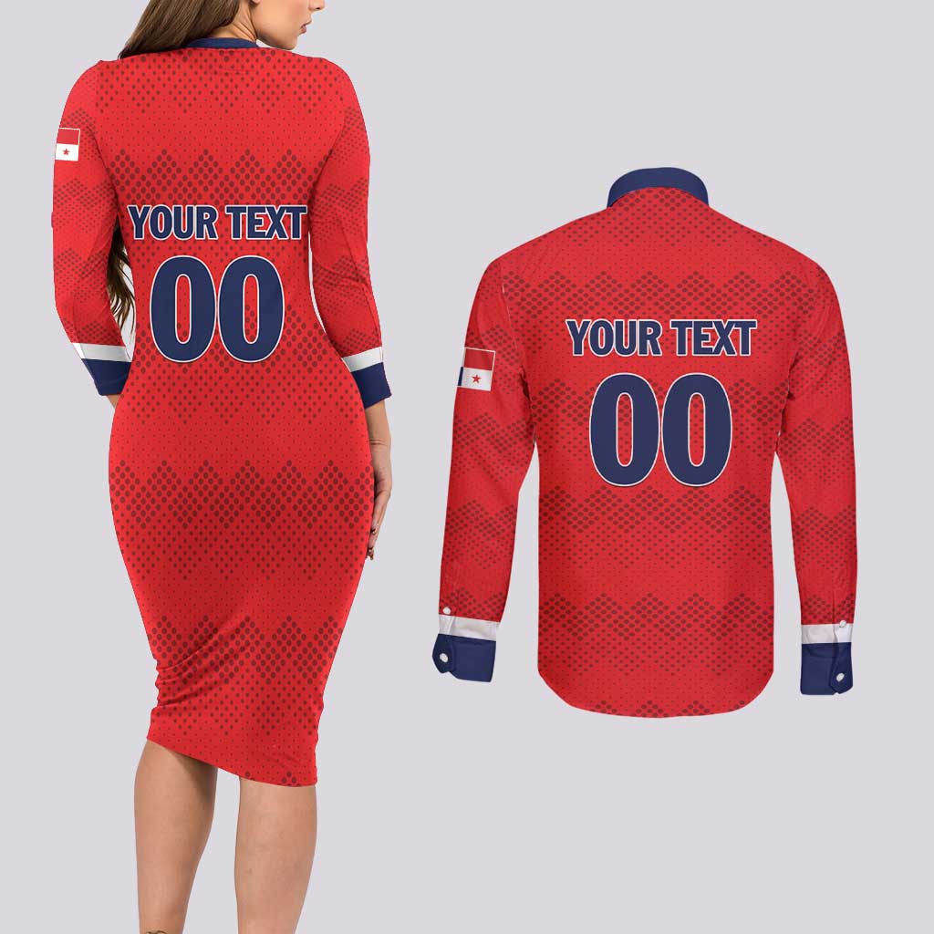 Custom Panama Football Couples Matching Long Sleeve Bodycon Dress and Long Sleeve Button Shirt Vamos Los Canaleros