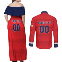 Custom Panama Football Couples Matching Off Shoulder Maxi Dress and Long Sleeve Button Shirt Vamos Los Canaleros