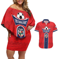 Custom Panama Football Couples Matching Off Shoulder Short Dress and Hawaiian Shirt Vamos Los Canaleros