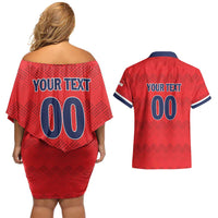 Custom Panama Football Couples Matching Off Shoulder Short Dress and Hawaiian Shirt Vamos Los Canaleros