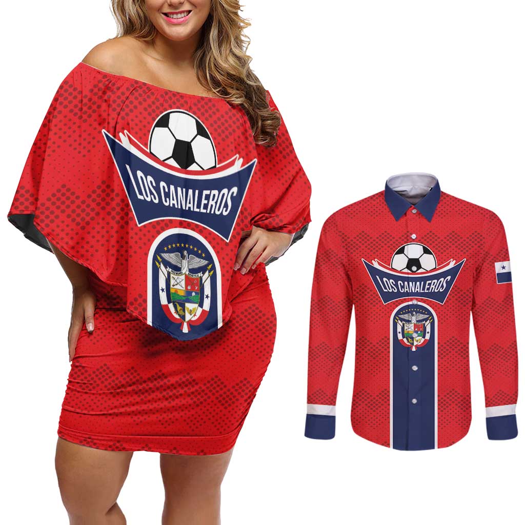 Custom Panama Football Couples Matching Off Shoulder Short Dress and Long Sleeve Button Shirt Vamos Los Canaleros