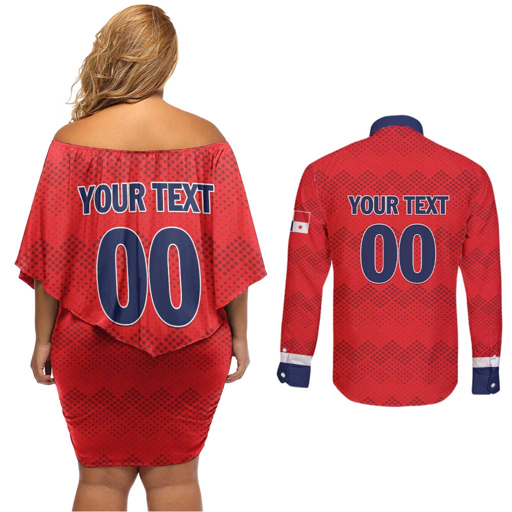 Custom Panama Football Couples Matching Off Shoulder Short Dress and Long Sleeve Button Shirt Vamos Los Canaleros