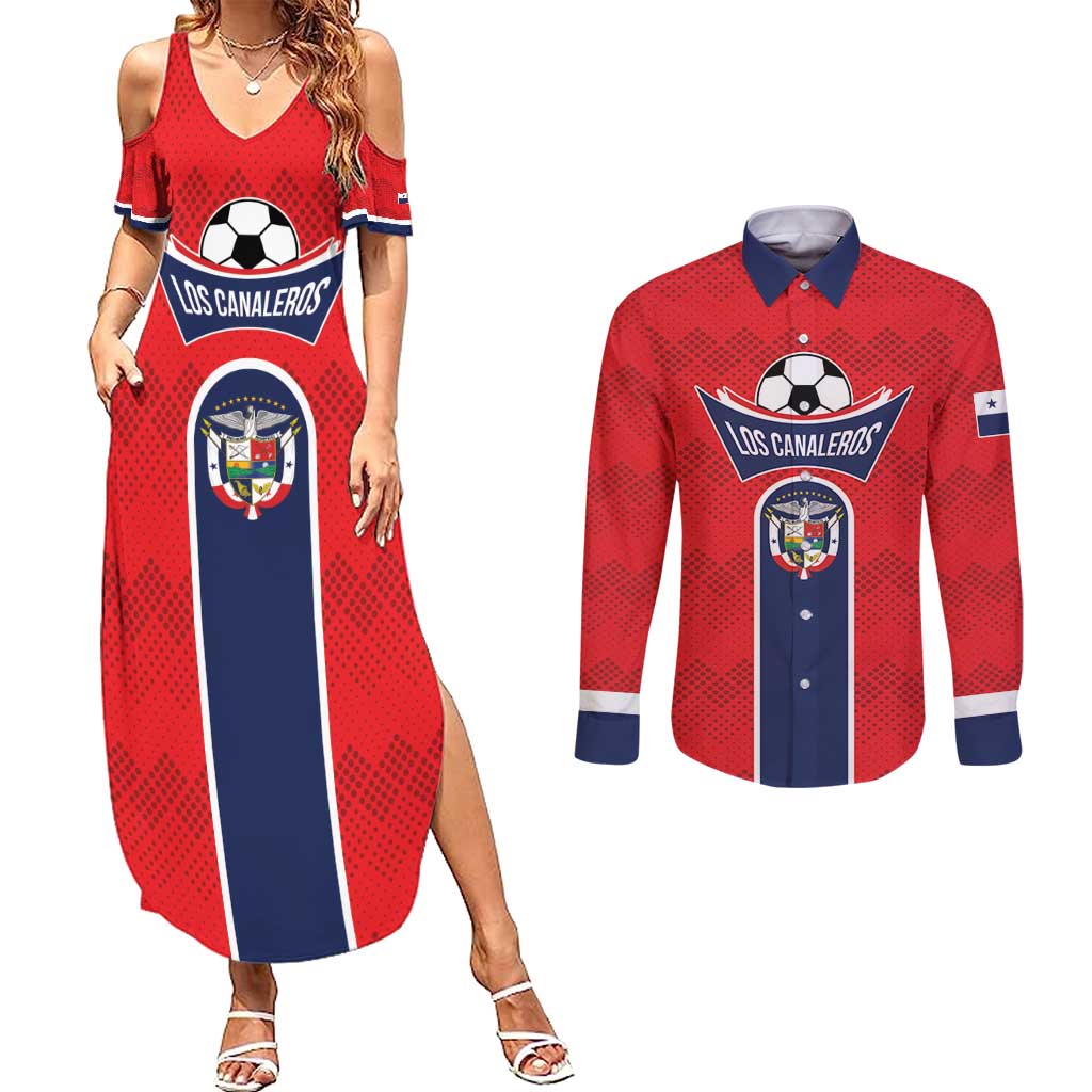 Custom Panama Football Couples Matching Summer Maxi Dress and Long Sleeve Button Shirt Vamos Los Canaleros