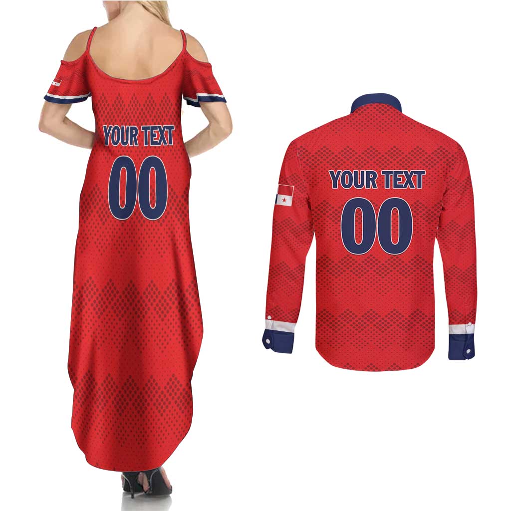 Custom Panama Football Couples Matching Summer Maxi Dress and Long Sleeve Button Shirt Vamos Los Canaleros