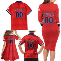 Custom Panama Football Family Matching Long Sleeve Bodycon Dress and Hawaiian Shirt Vamos Los Canaleros