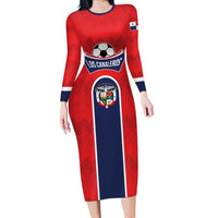 Custom Panama Football Family Matching Long Sleeve Bodycon Dress and Hawaiian Shirt Vamos Los Canaleros