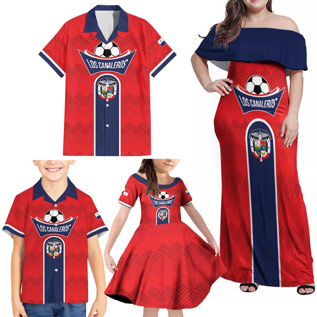 Custom Panama Football Family Matching Off Shoulder Maxi Dress and Hawaiian Shirt Vamos Los Canaleros