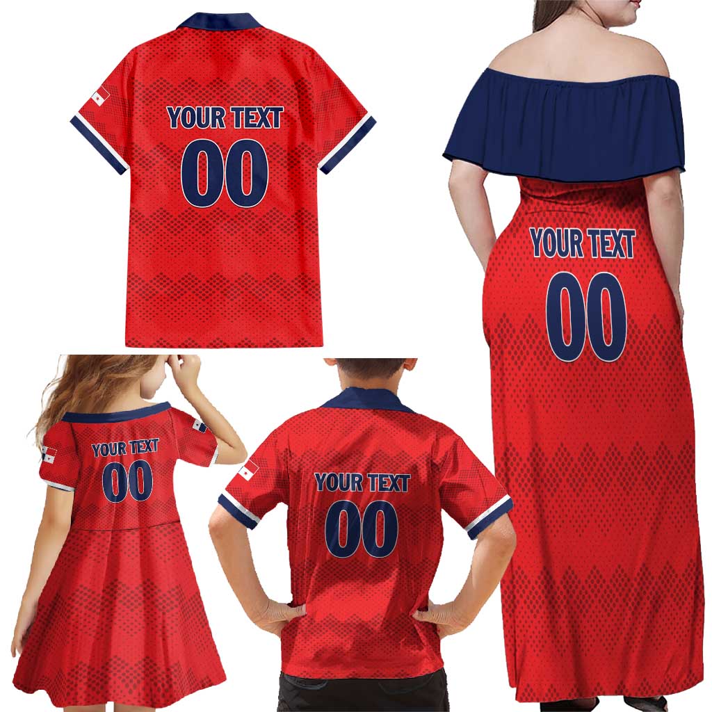 Custom Panama Football Family Matching Off Shoulder Maxi Dress and Hawaiian Shirt Vamos Los Canaleros