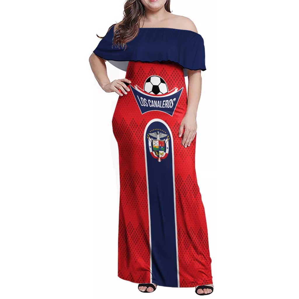 Custom Panama Football Family Matching Off Shoulder Maxi Dress and Hawaiian Shirt Vamos Los Canaleros
