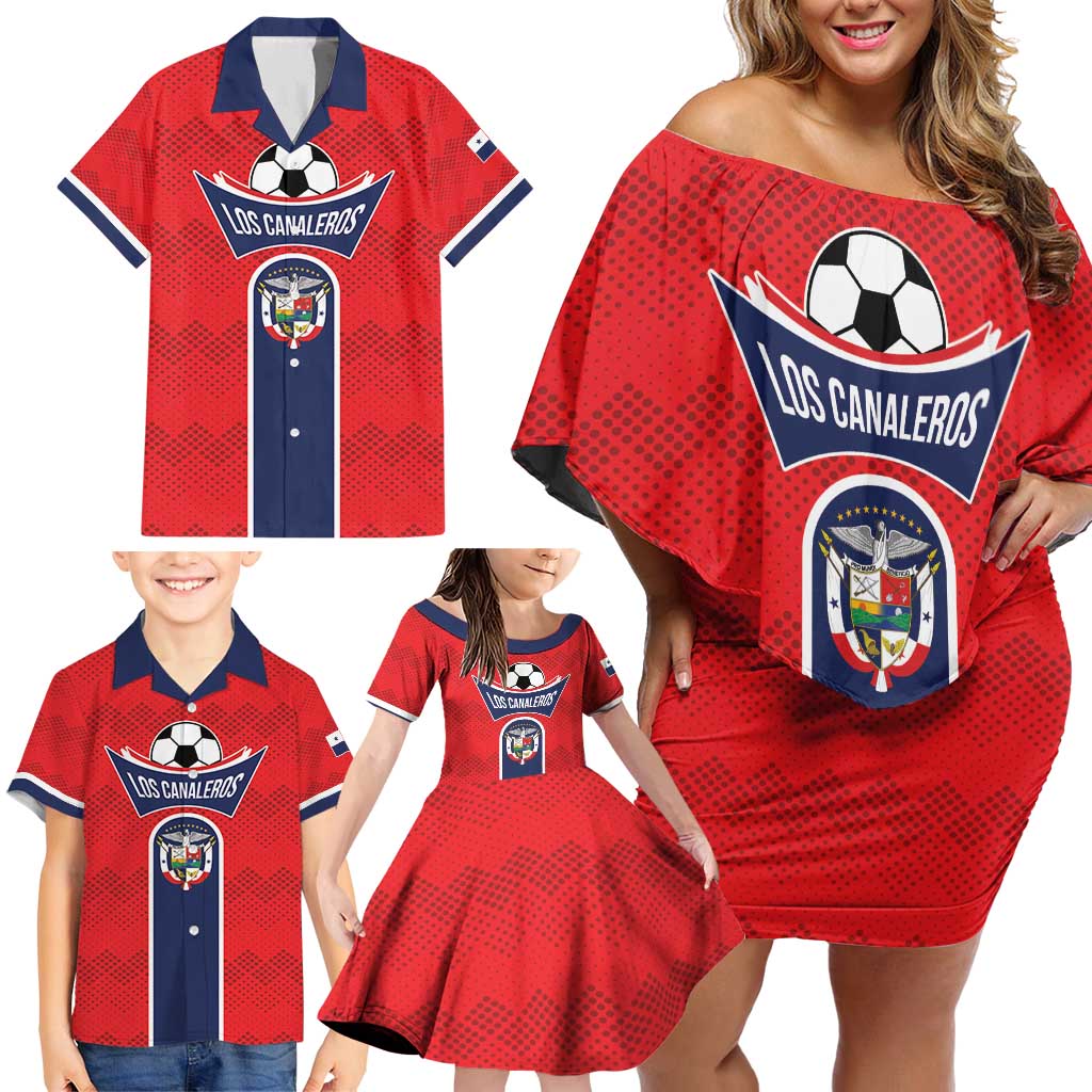 Custom Panama Football Family Matching Off Shoulder Short Dress and Hawaiian Shirt Vamos Los Canaleros