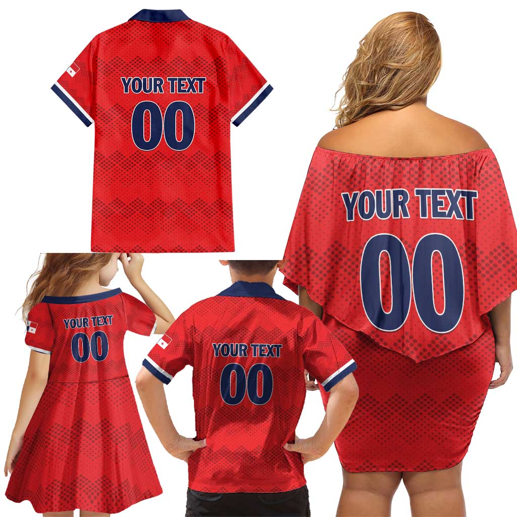 Custom Panama Football Family Matching Off Shoulder Short Dress and Hawaiian Shirt Vamos Los Canaleros