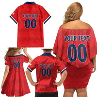 Custom Panama Football Family Matching Off Shoulder Short Dress and Hawaiian Shirt Vamos Los Canaleros
