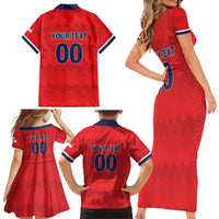 Custom Panama Football Family Matching Short Sleeve Bodycon Dress and Hawaiian Shirt Vamos Los Canaleros