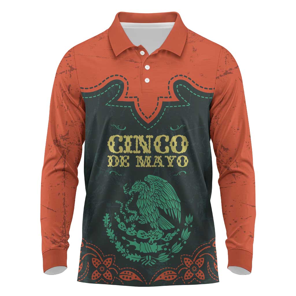 Personalized Cinco de Mayo Long Sleeve Polo Shirt Grunge Stylized