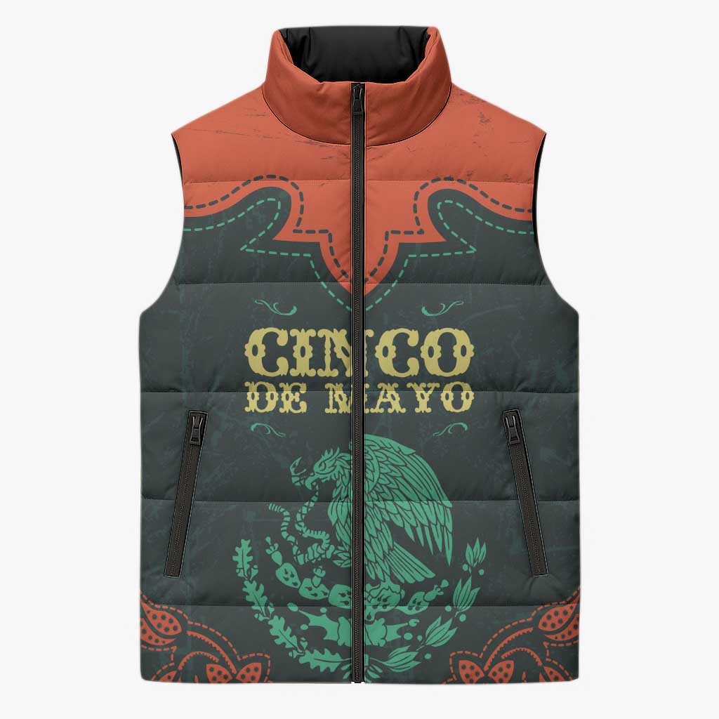 Personalized Cinco de Mayo Sleeveless Puffer Jacket Grunge Stylized