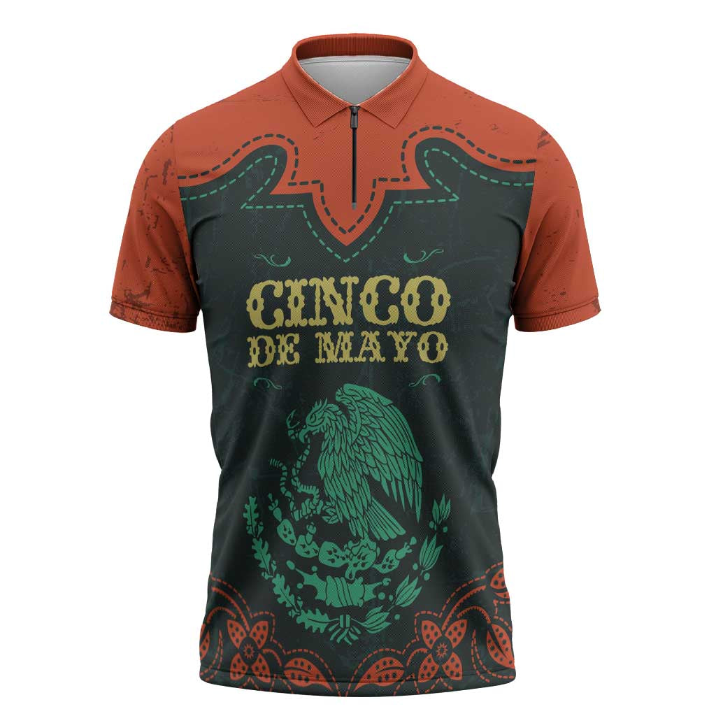 Personalized Cinco de Mayo Zipper Polo Shirt Grunge Stylized