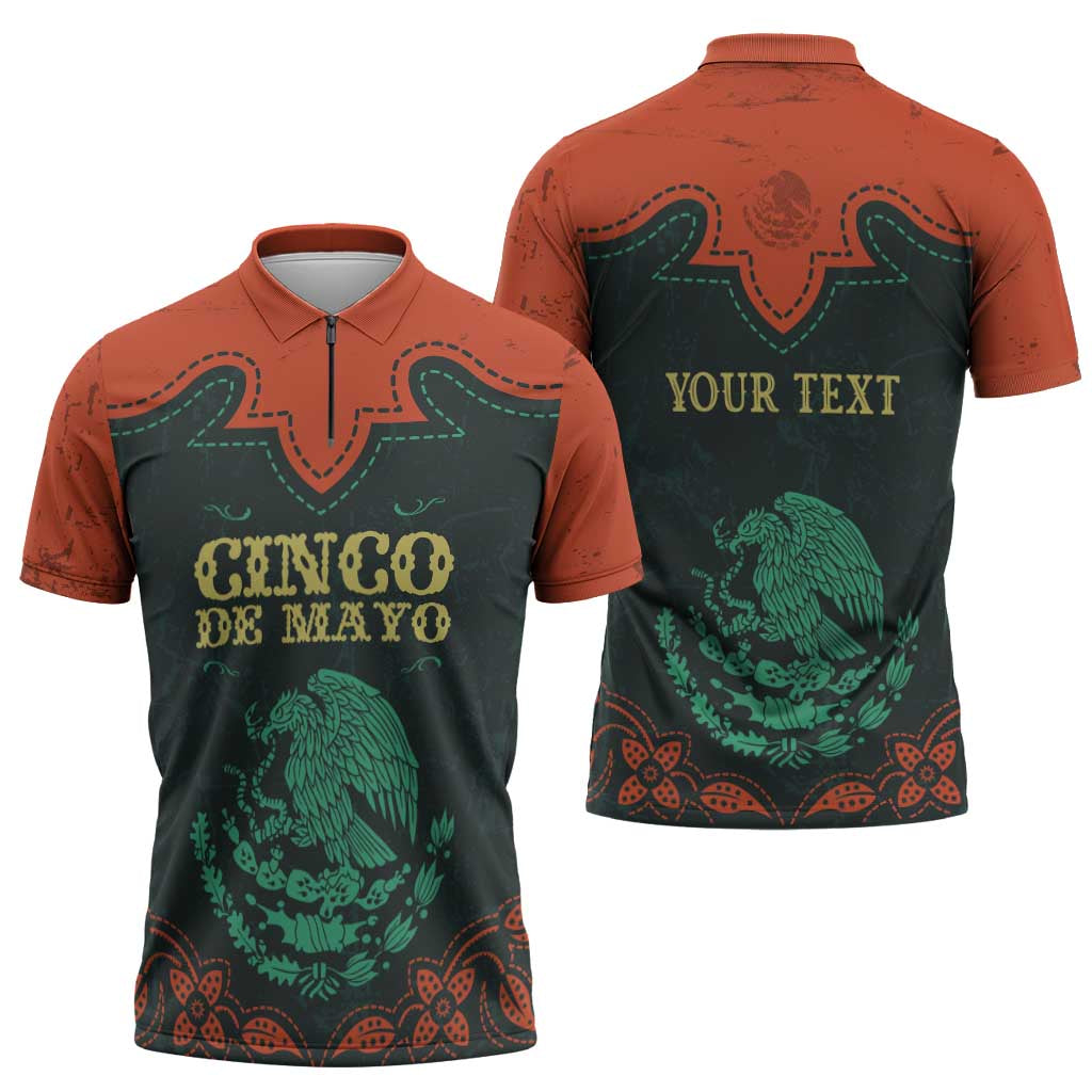 Personalized Cinco de Mayo Zipper Polo Shirt Grunge Stylized