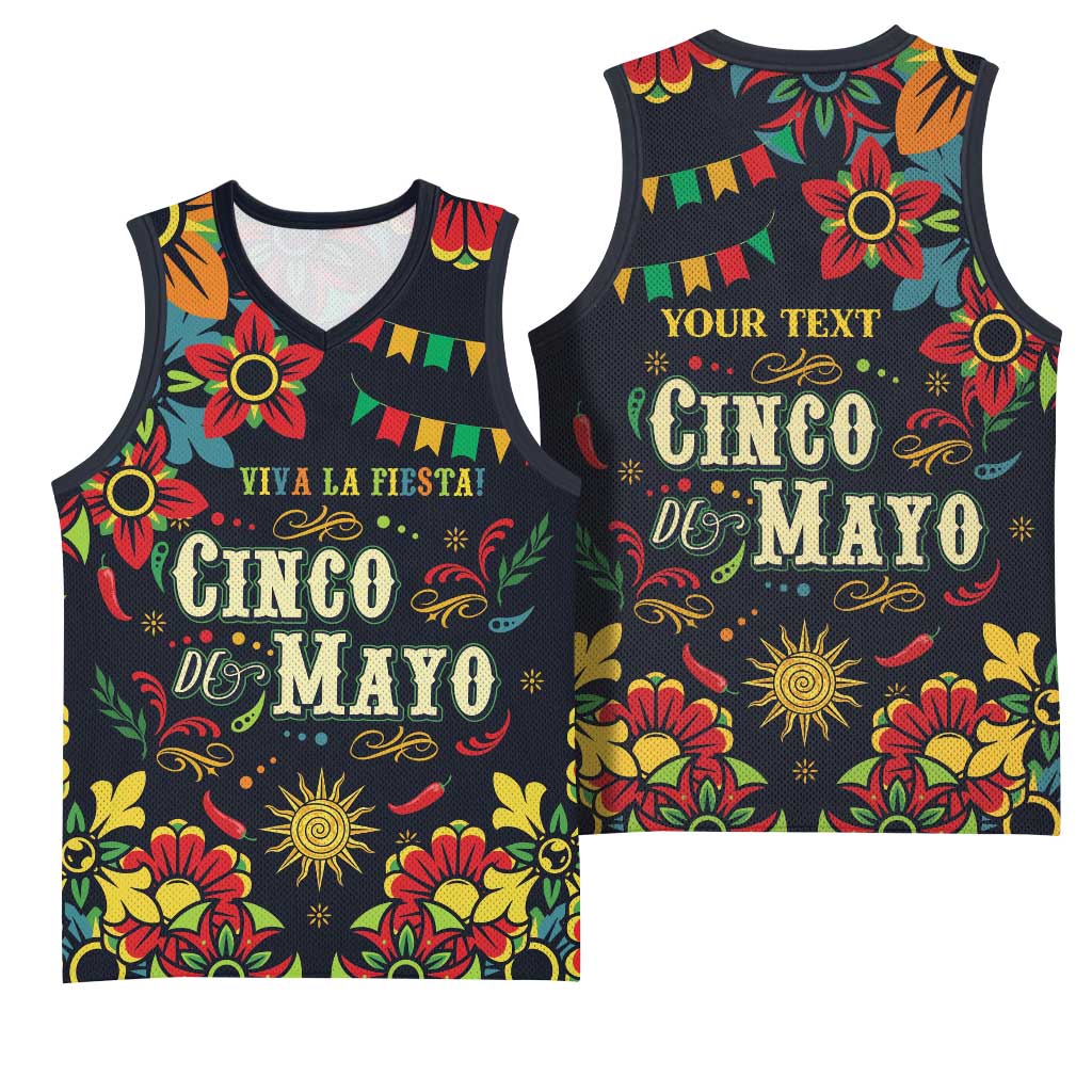 Personalized Cinco de Mayo Basketball Jersey Vibrant Flowers