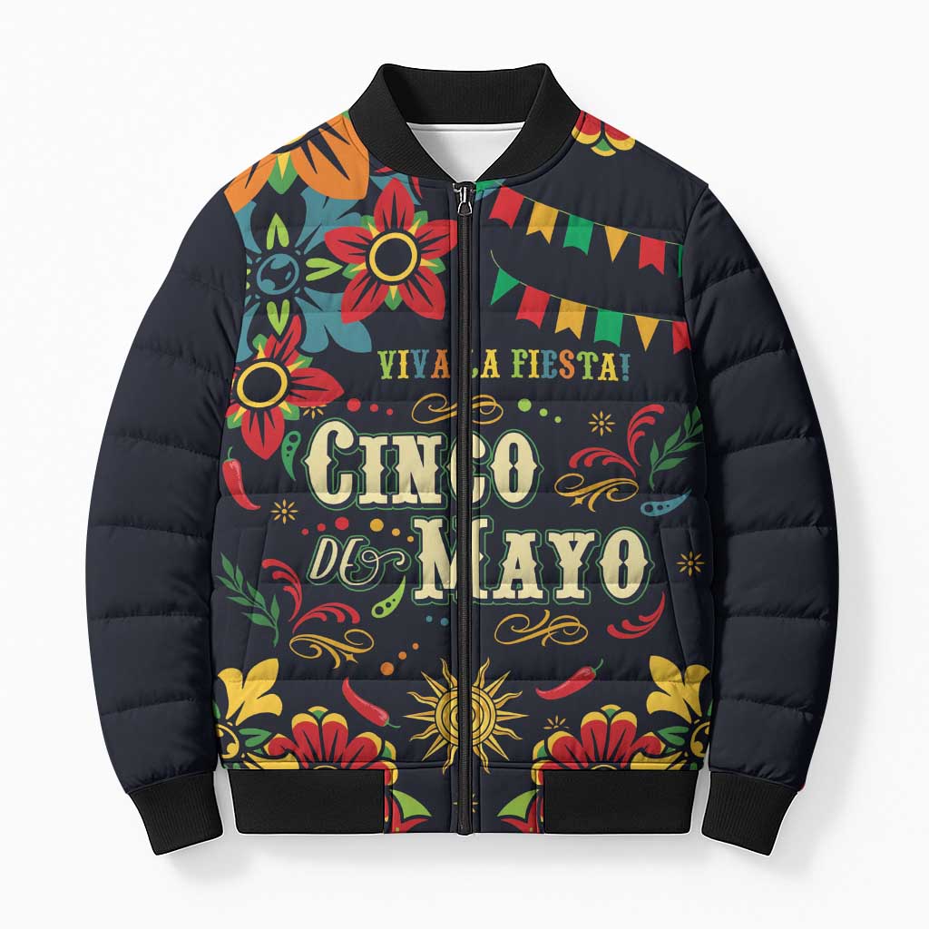 Personalized Cinco de Mayo Bomber Puffer Jacket Vibrant Flowers