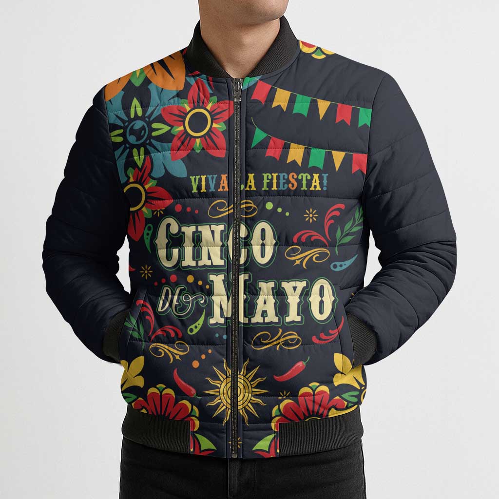 Personalized Cinco de Mayo Bomber Puffer Jacket Vibrant Flowers