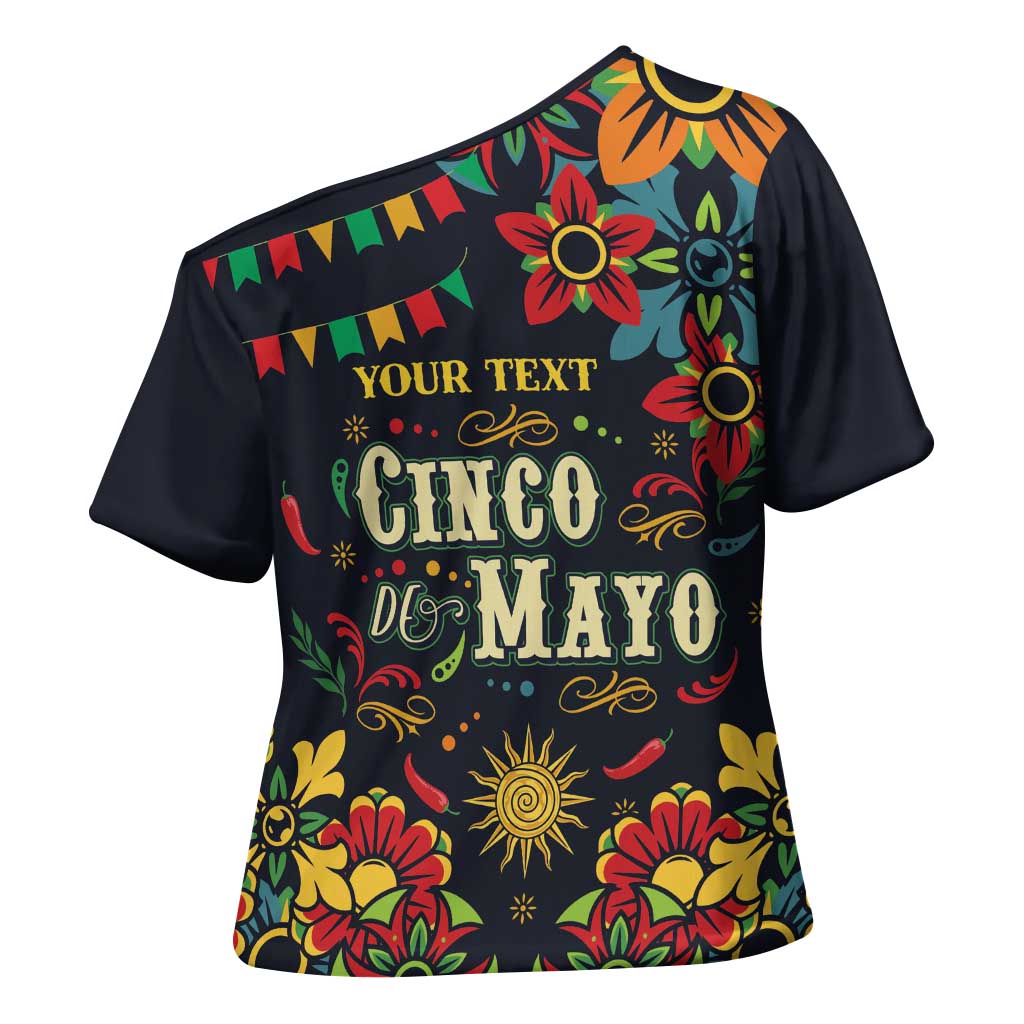 Personalized Cinco de Mayo Cross Shoulder Shirt Vibrant Flowers
