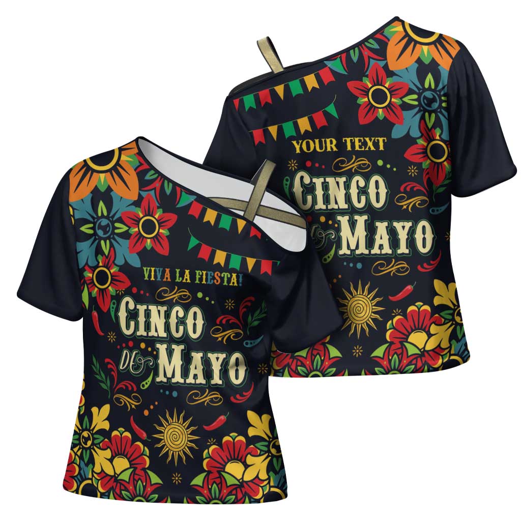 Personalized Cinco de Mayo Cross Shoulder Shirt Vibrant Flowers